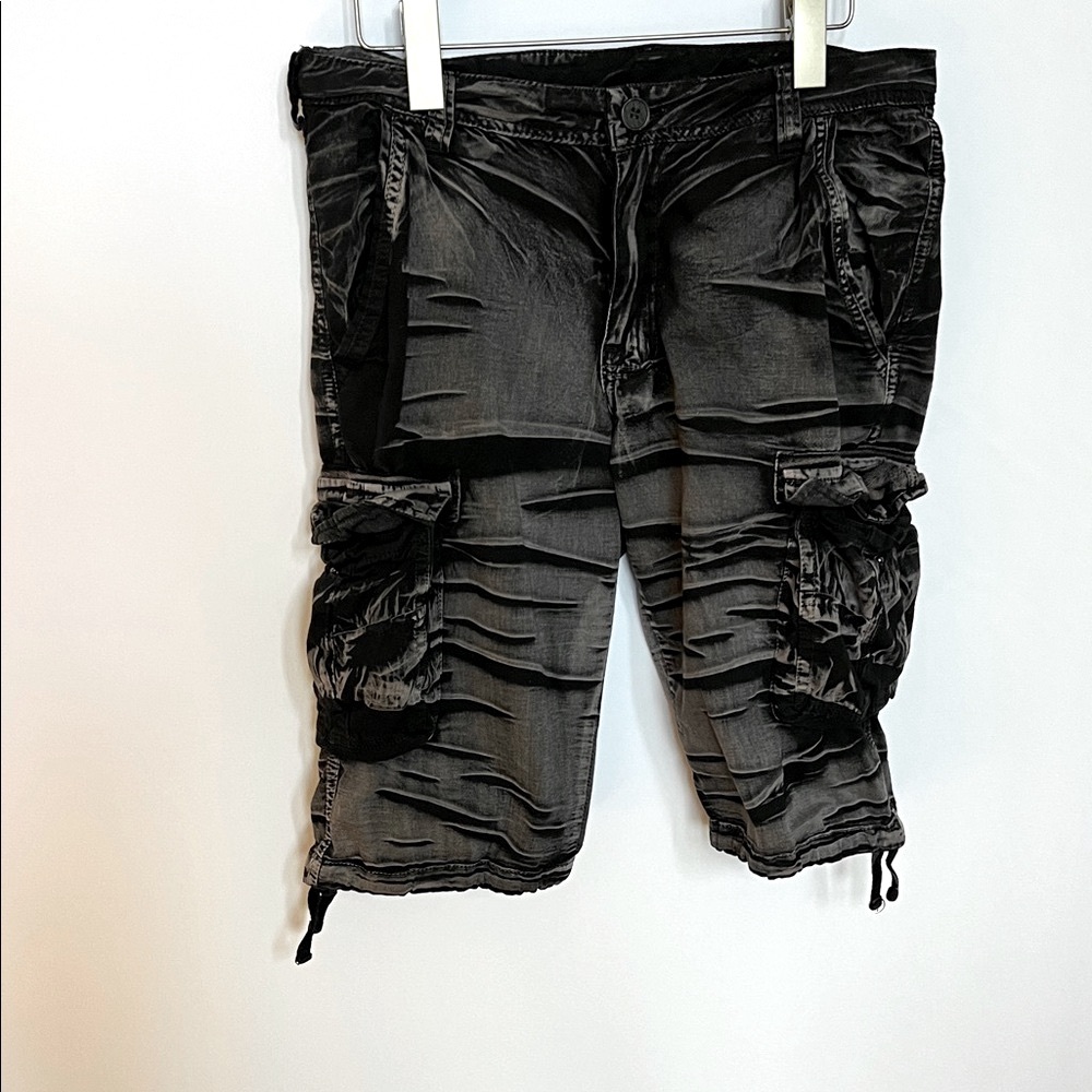 XIYUHYUANGZU 100% Cotton Black Camo Cargo Shorts Y2K Streetwear, 30 NO Belt